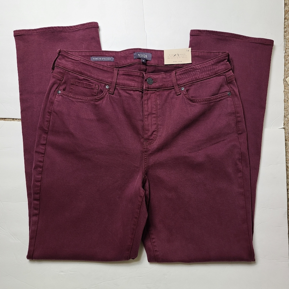 NWT NYDJ marilyn straight burgundy jeans - Picture 5 of 9
